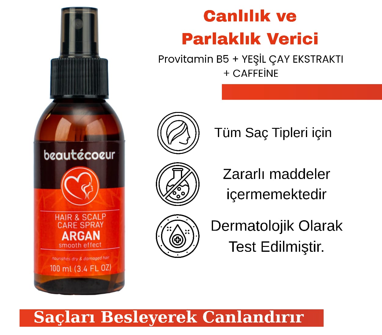 Beautecoeur Argan içerikli parlatıcı ve canlandırıcı saç bakım yağı