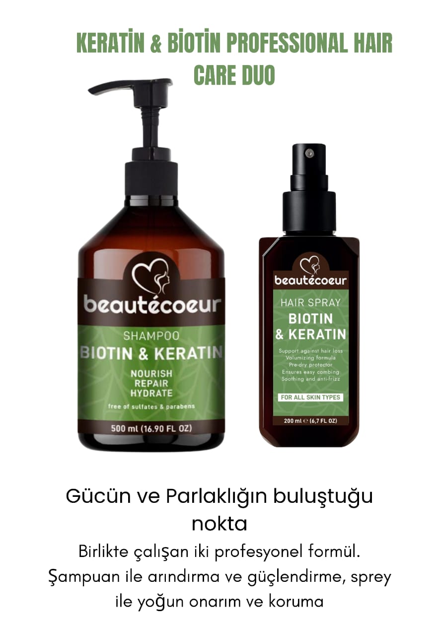 Beautecoeur Keratin Ve Biotin İçerikli Onarıcı ve Besleyici Saç Bakım Seti
