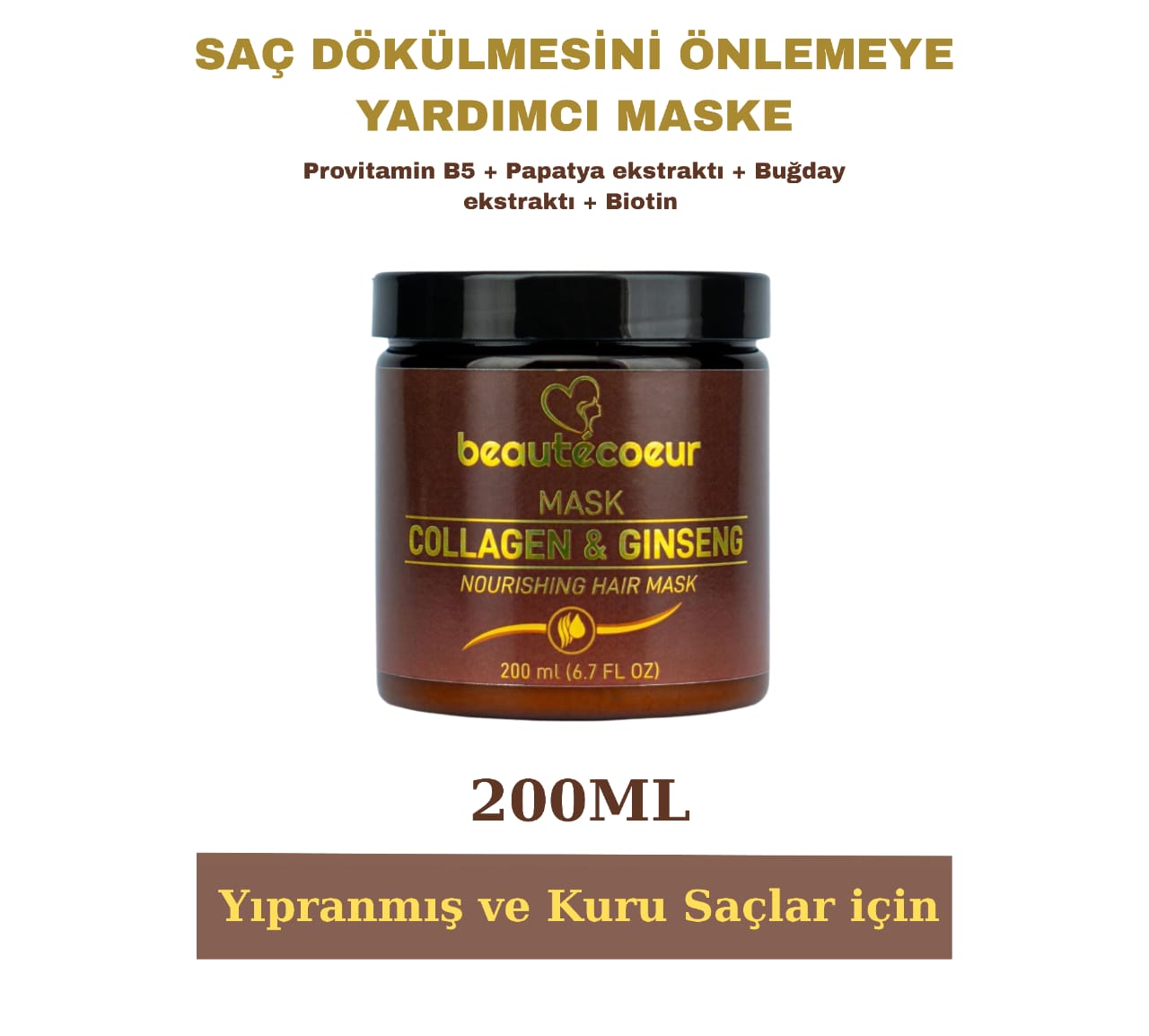 Beautecoeur Collagen ve Ginseng İçerikli dökülmeleri önlemeye yardımcı maske 200ML