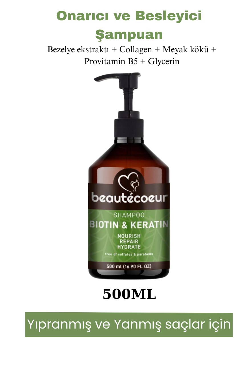 Beautecoeur Keratin & Biotin onarıcı ve güçlendirici Şampuan 500 ml